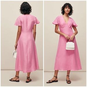 Whistles frill sleeves pink midi dress NWT